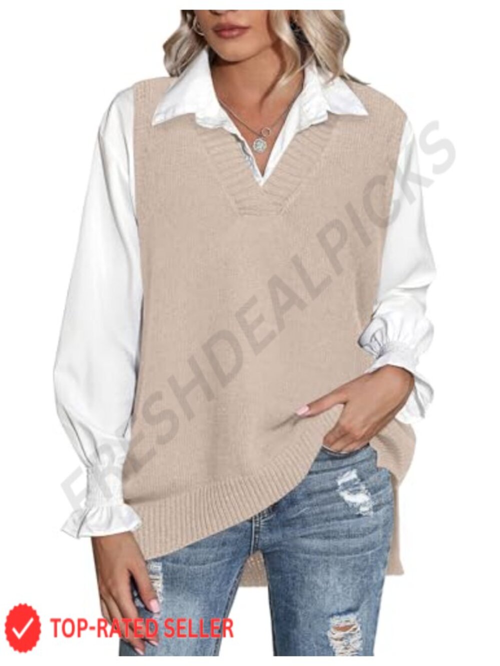 Zeagoo Sweater Vest Sleeveless V Neck Oversized Knitted Pullover Tops